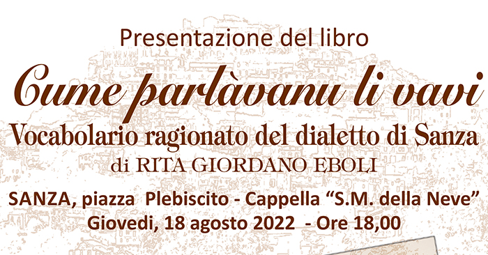 locandina presentazione libro a sanza 18 agosto 2022